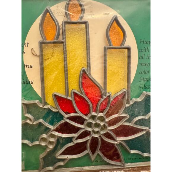 Vntg 1974 Crystalline Christmas Candle See-Through Window Decoration Suncatcher - Picture 4 of 9